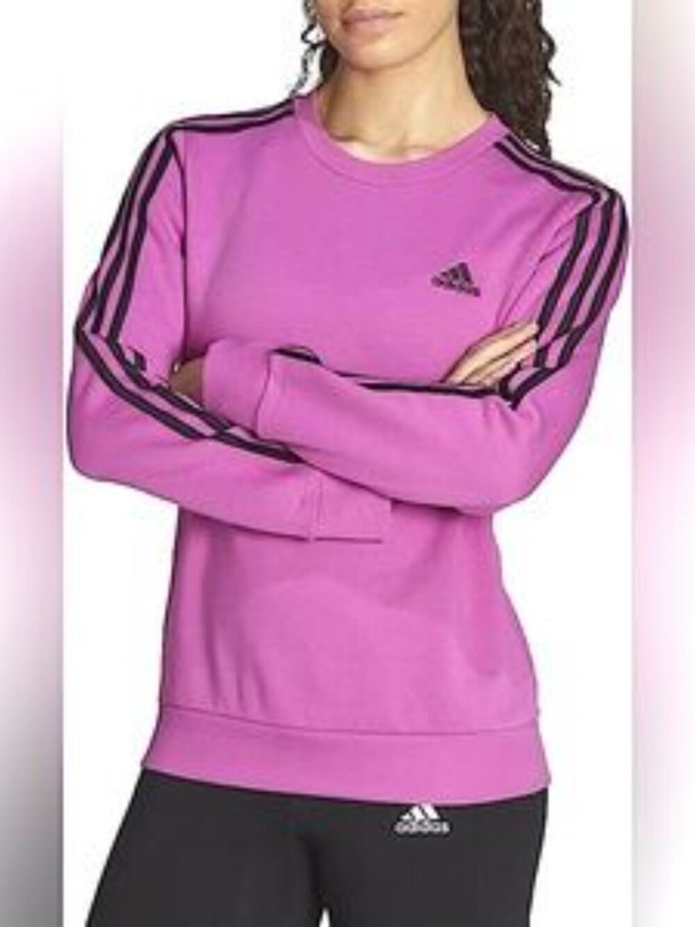 Adidas Pink and Black Three Stripes Long Sleeve Tee